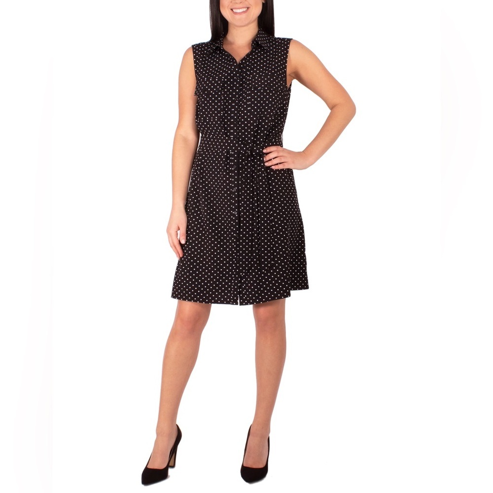 NWOT NY Collection Sleeveless Point Collar Self Belted Shirt Dress